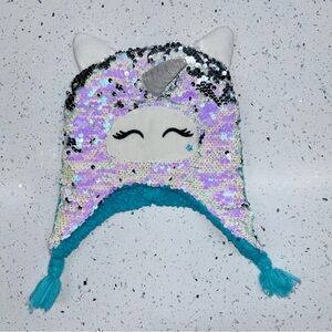 Sequin Unicorn Beanie with Teal Braids